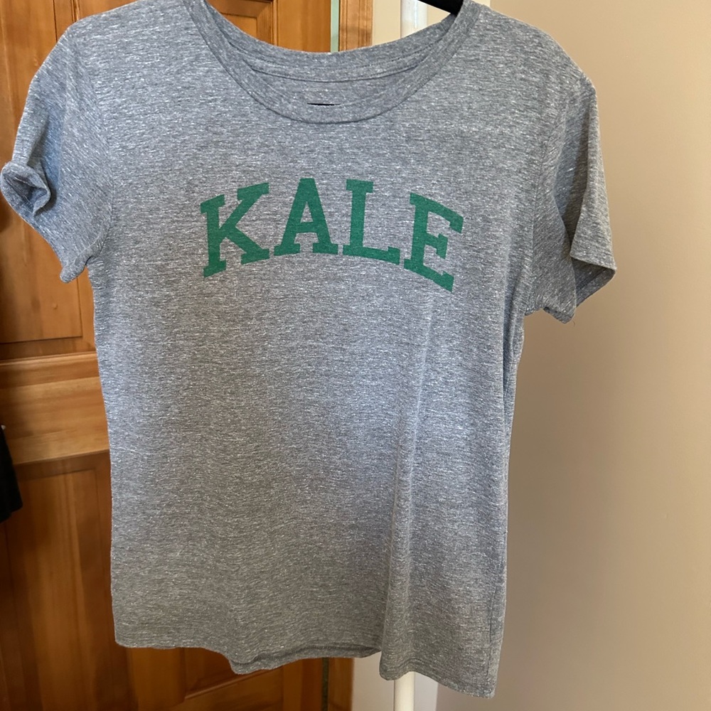 Women’s Gray T-Shirt with Green Kale Print